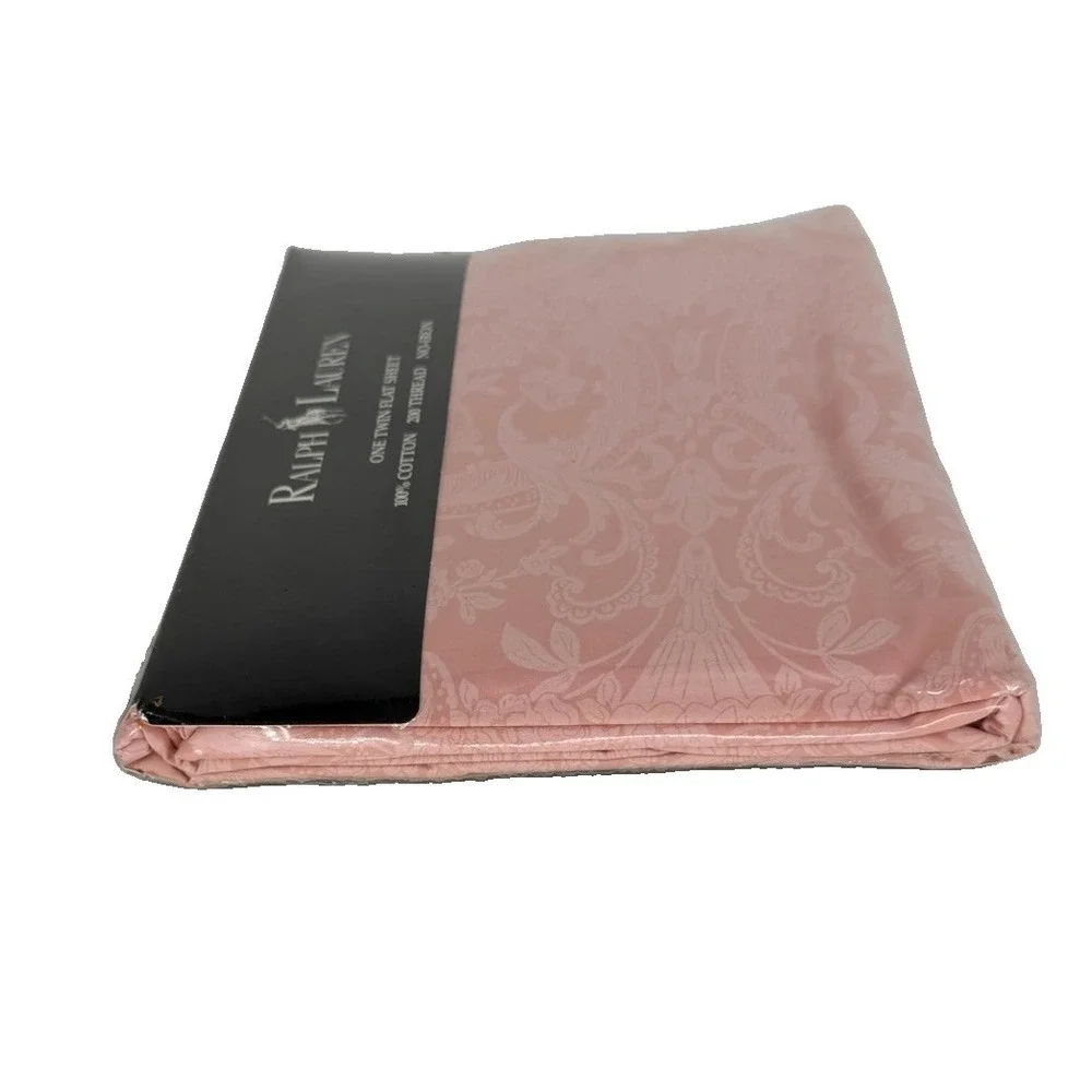 Ralph Lauren Avery Pink Twin Flat Sheet Damask 200TC Cotton NOS USA